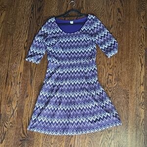 Signature by Sangria Purple and Black Patterned Dress